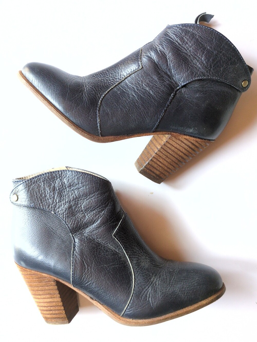 Boden Leather Bootie Boots Womens Sz 36 Navy Side Zipper